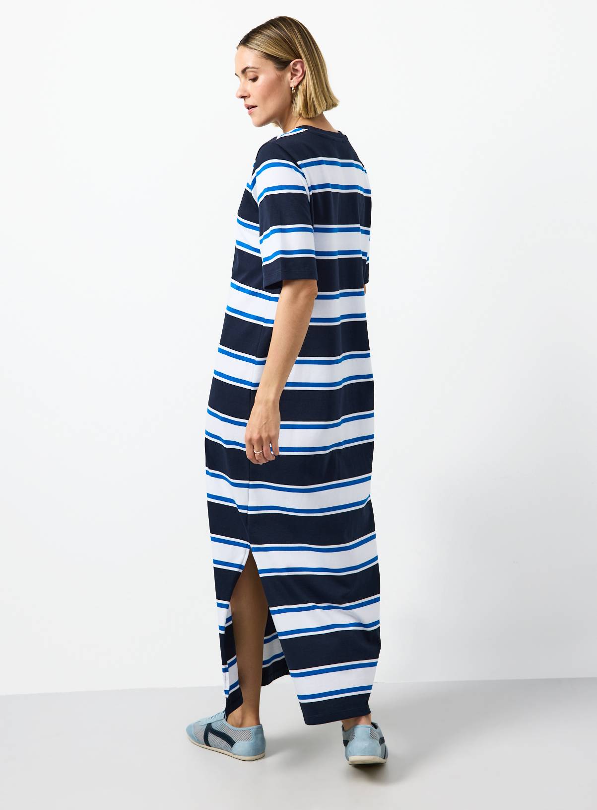 Navy Stripe Print Jersey Midaxi T-Shirt Dress 6 - Image 4