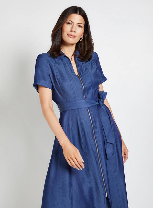 wallis denim dress Light Wash Wallis Petite Denim Look Tie Waist Midi Dress