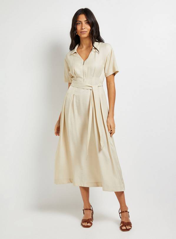WALLIS Denim Look Zip Belted Midi Dress 18