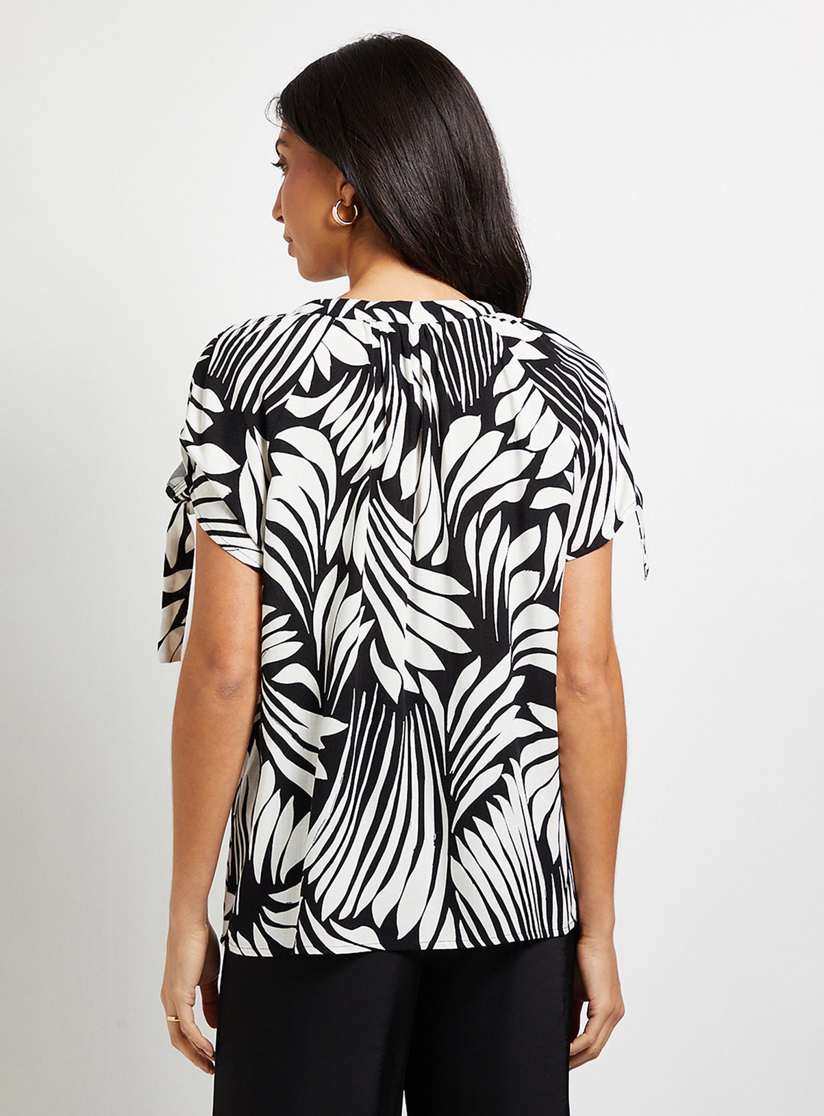 WALLIS Black Abstract Tie Sleeve Collarless Top 14 - Image 3 thumbnail