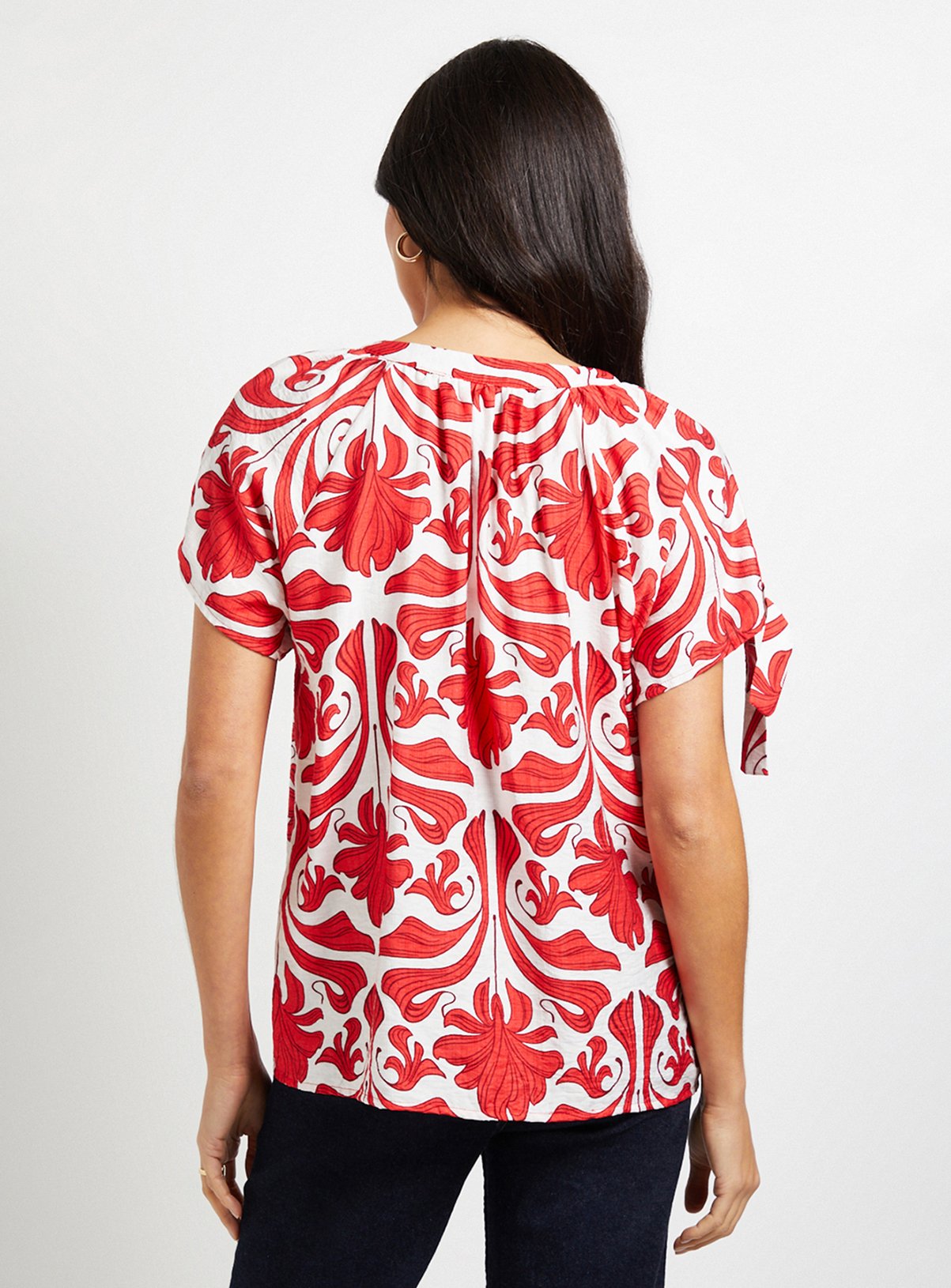 WALLIS Red Abstract Tie Sleeve Collarless Top 12 - Image 3 thumbnail