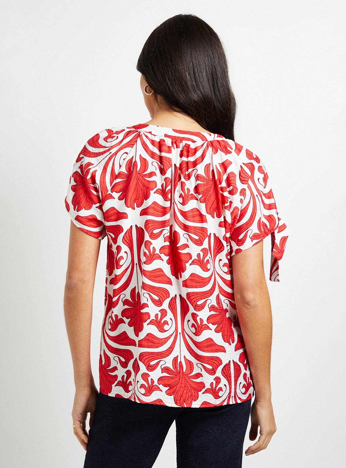 WALLIS Red Abstract Tie Sleeve Collarless Top 12 - Image 3