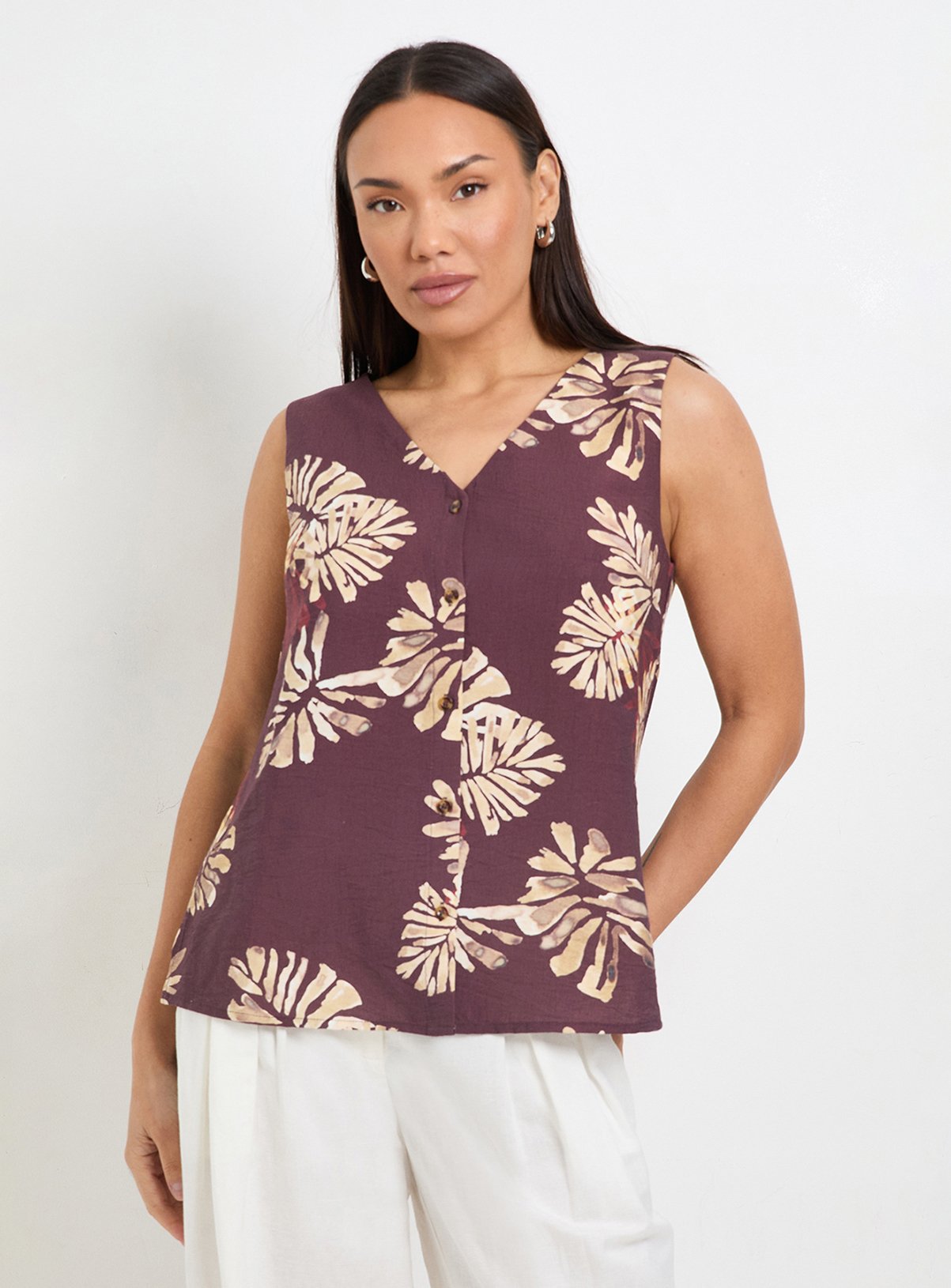 WALLIS Palm Print Button Cami Top 14 - Image 1 thumbnail