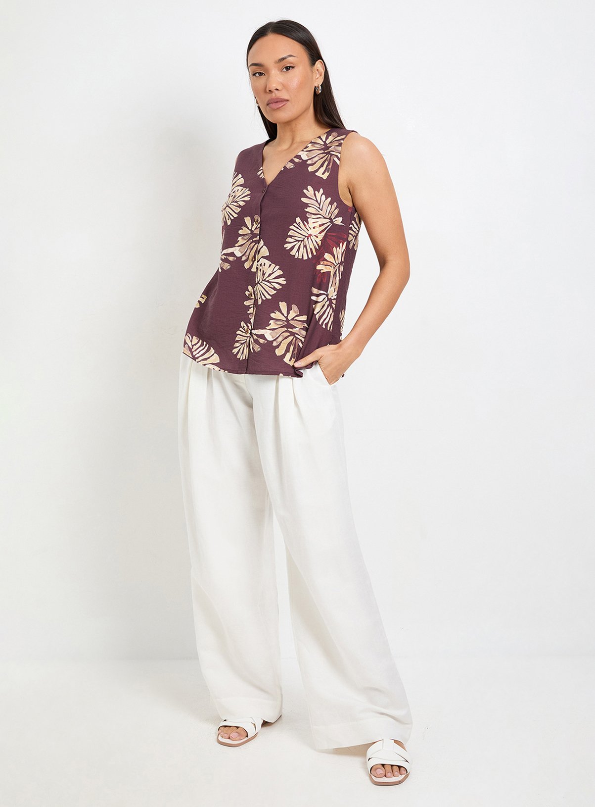 WALLIS Palm Print Button Cami Top 14 - Image 2 thumbnail