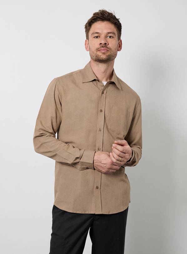 BURTON Taupe Long Sleeve Linen Shirt S