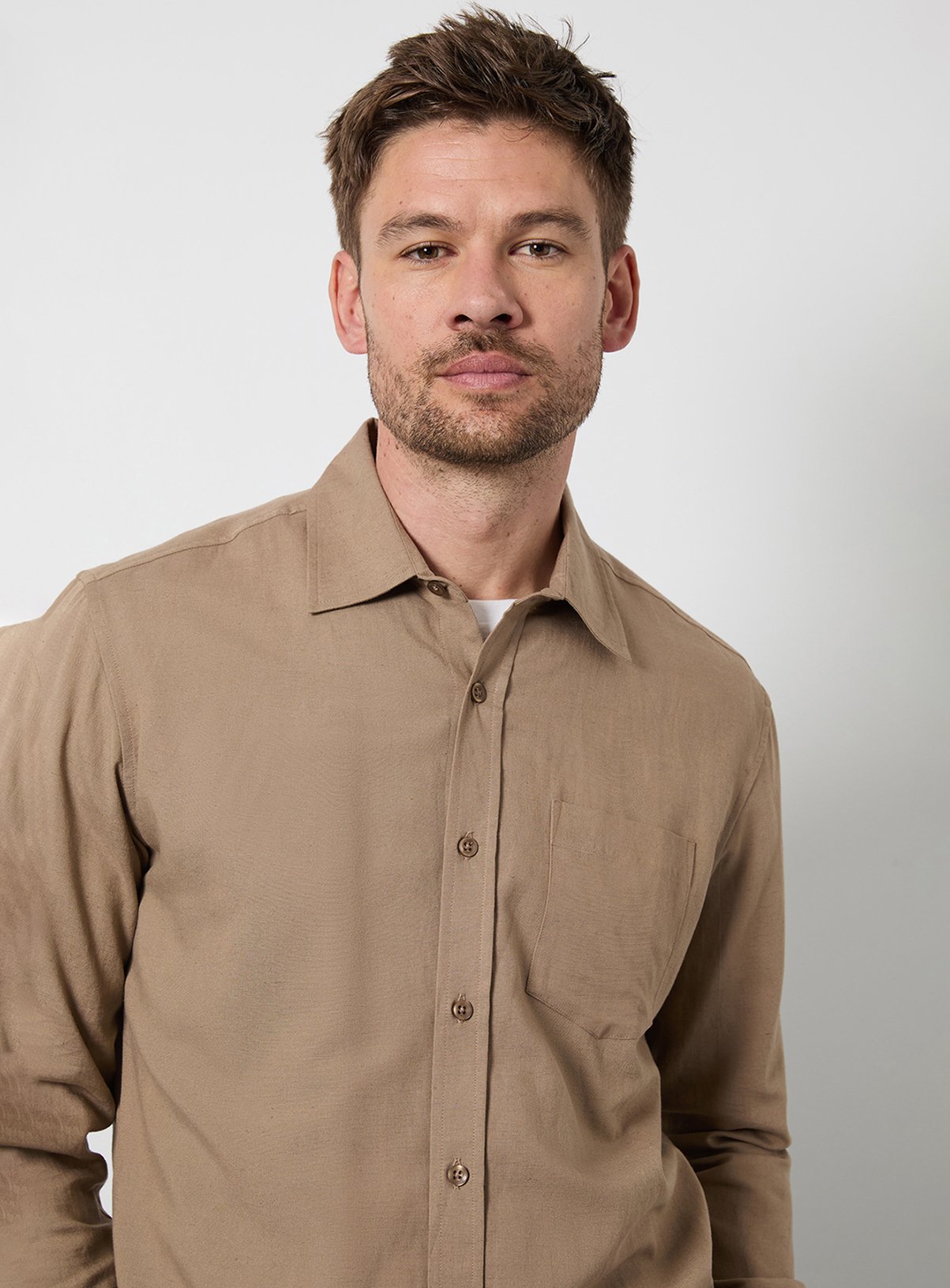 BURTON Taupe Long Sleeve Linen Shirt XXL - Image 2 thumbnail