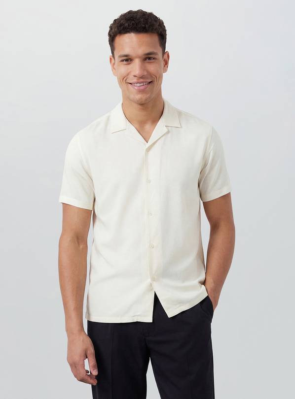 BURTON Off White Linen Blend Short Sleeve Resort Shirt M