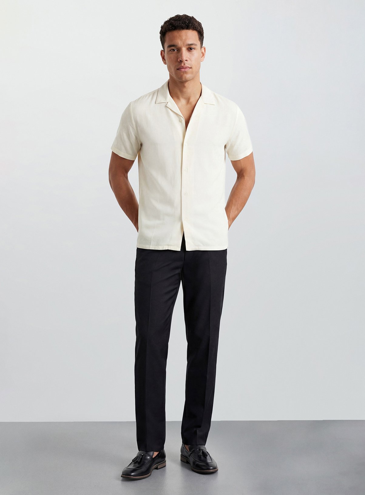 BURTON Off White Linen Blend Short Sleeve Resort Shirt L - Image 4 thumbnail