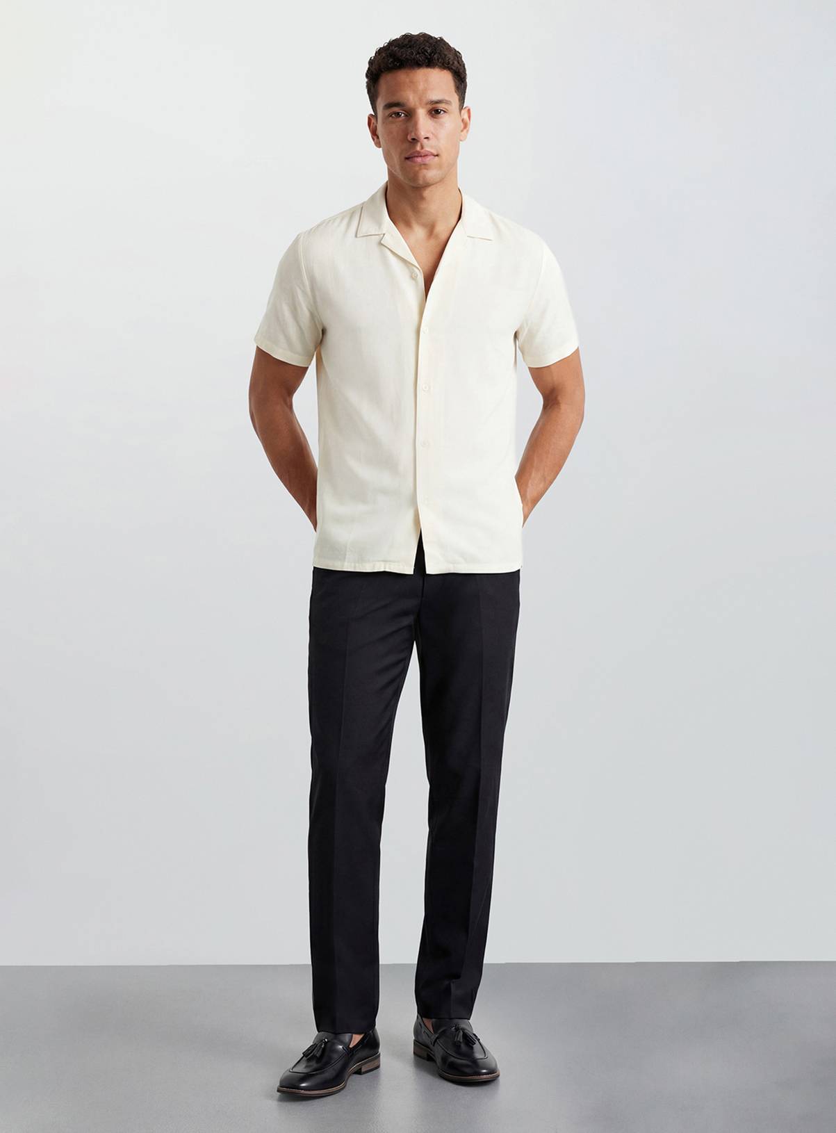 BURTON Off White Linen Blend Short Sleeve Resort Shirt L - Image 4