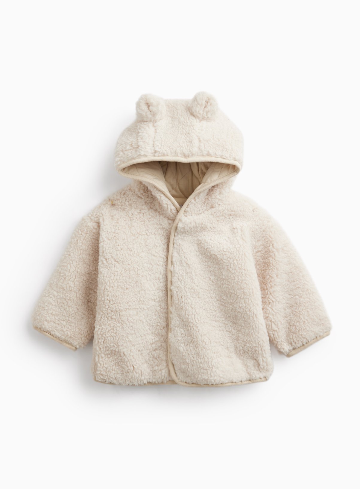 Cream Borg Hooded Jacket 6-9 months - Image 1 thumbnail