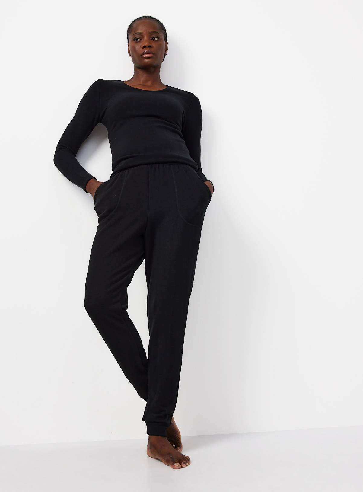 Black Brushed Fleece Relaxed Thermal Jogger L - Image 2