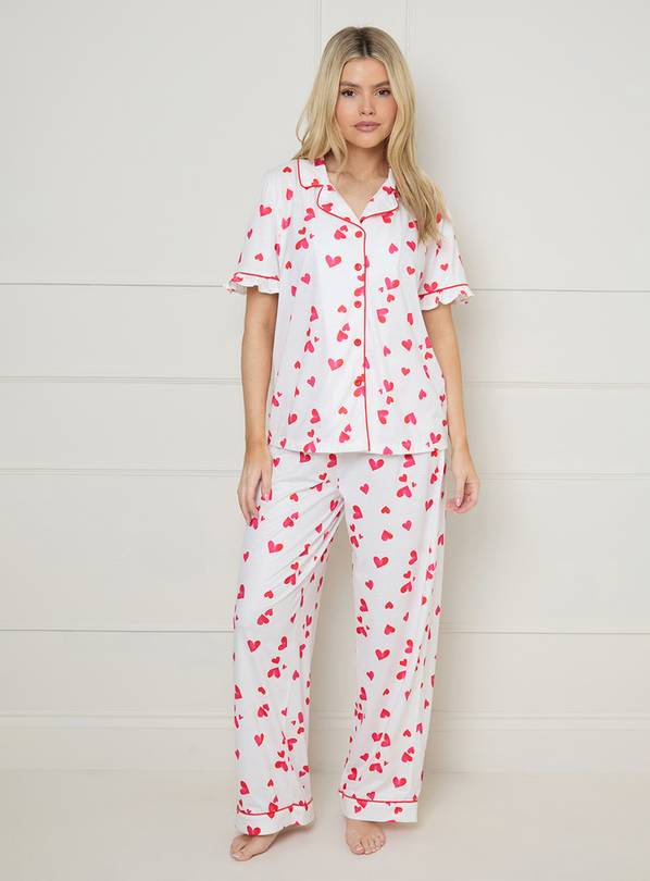 OASIS Short Sleeve Bow Front Jersey Pyjama Set M