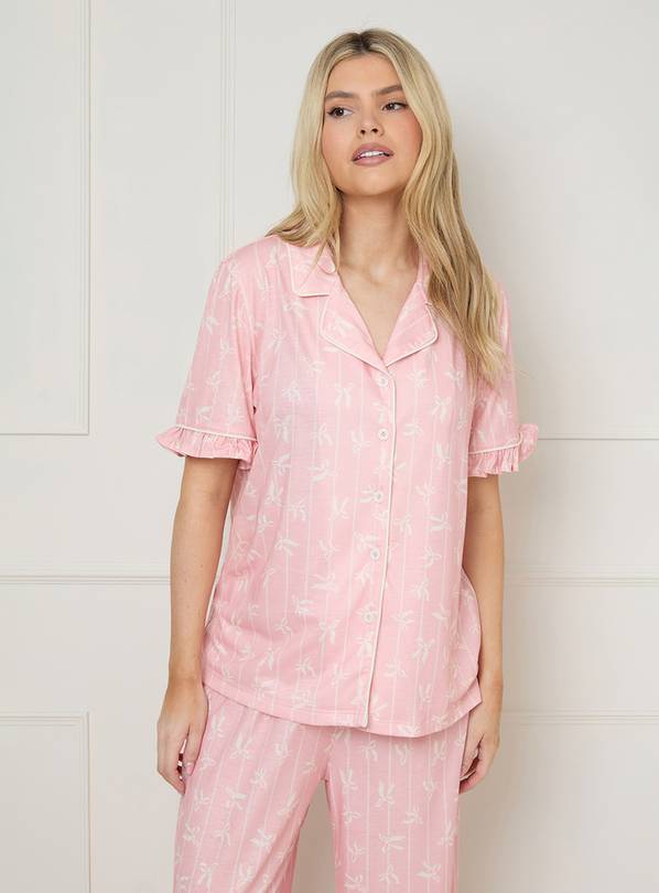 OASIS Short Sleeve Bow Front Jersey Pyjama Set L
