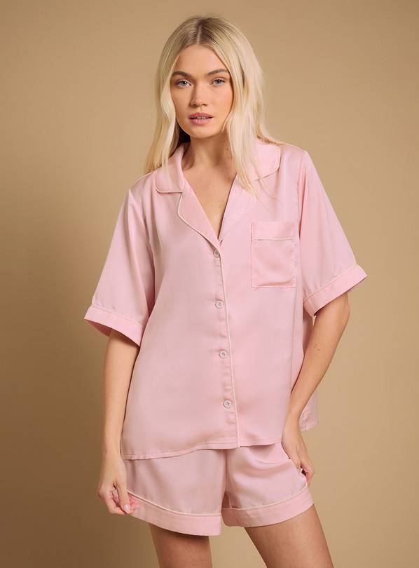 OASIS Plain Satin Short Sleeve Nightwear Set S