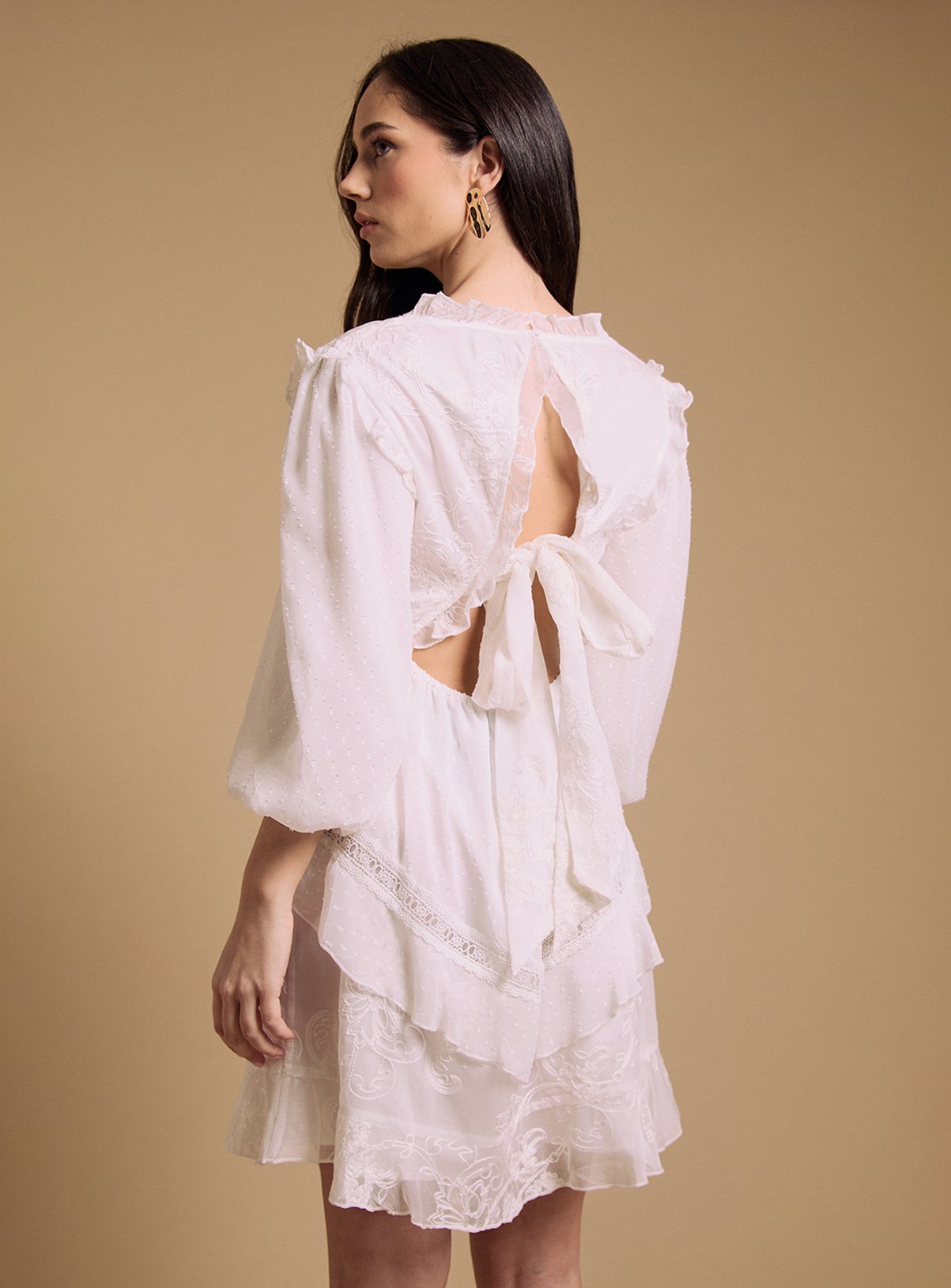 OASIS Chiffon Mix Mini Dress With Tie Back 8 - Image 3 thumbnail