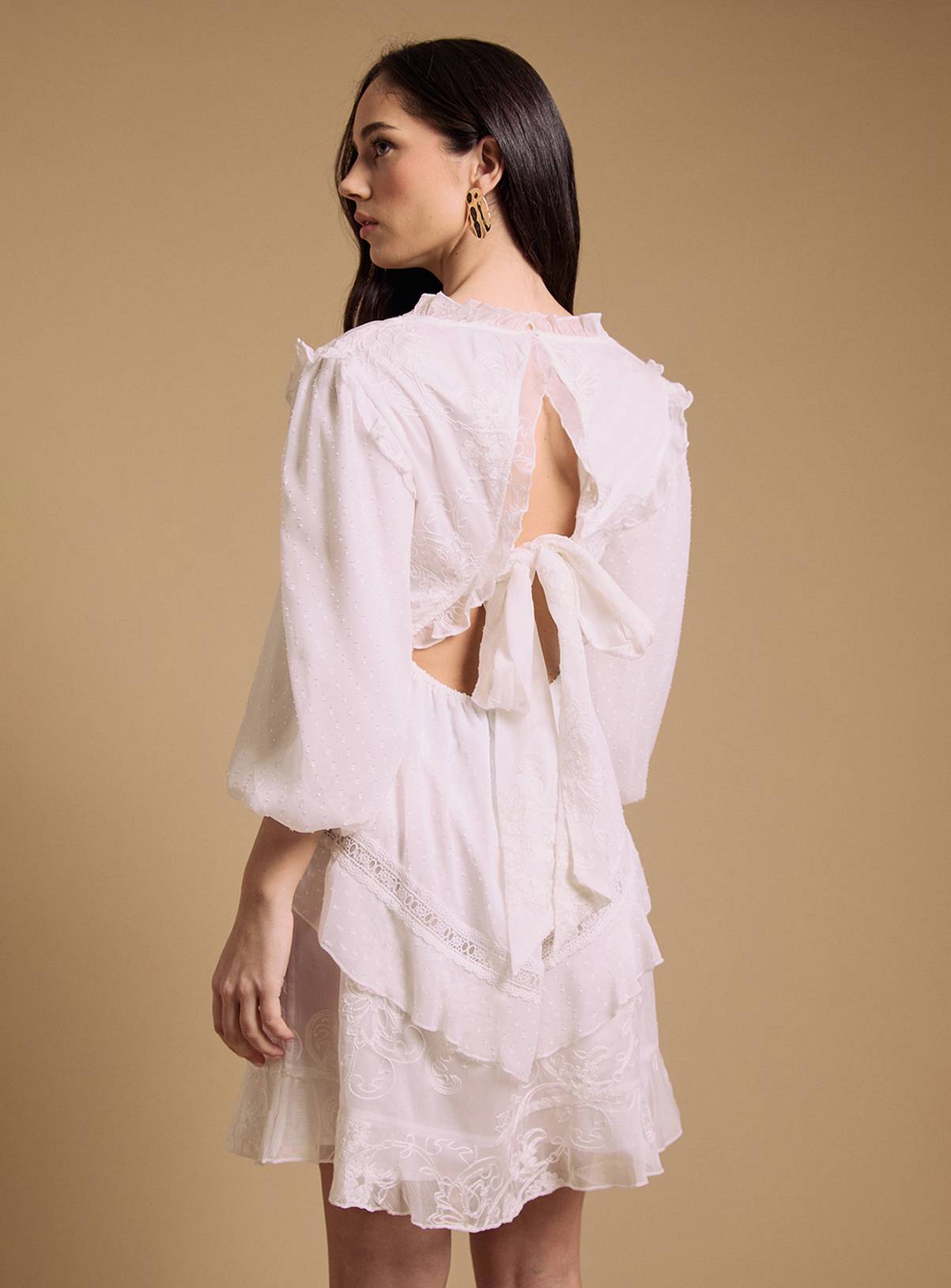 OASIS Chiffon Mix Mini Dress With Tie Back 8 - Image 3