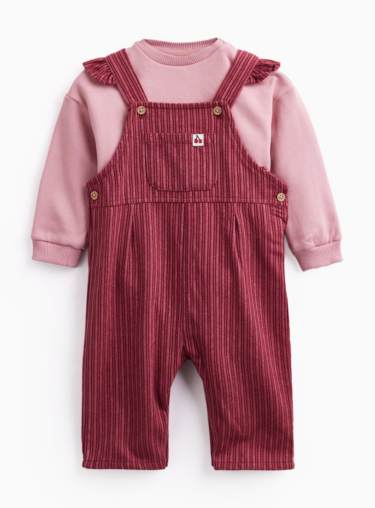 Burgundy Frill Dungarees & Bodysuit 6-9 months - Image 1 thumbnail