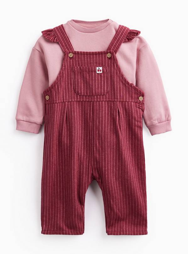 Burgundy Frill Dungarees & Bodysuit 3-6 months