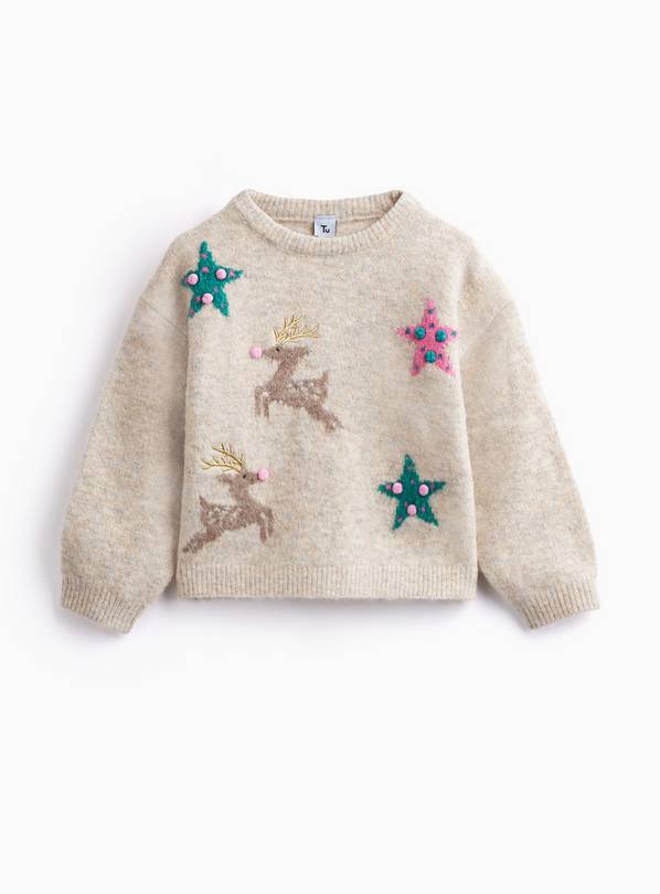 Oatmeal Christmas Reindeer Stars Jumper 5-6 years