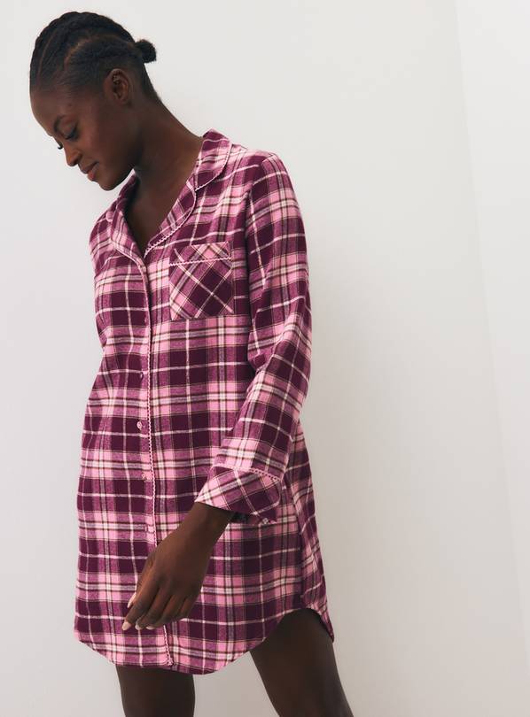 Pink & Burgundy Check Long Sleeve Nightshirt M