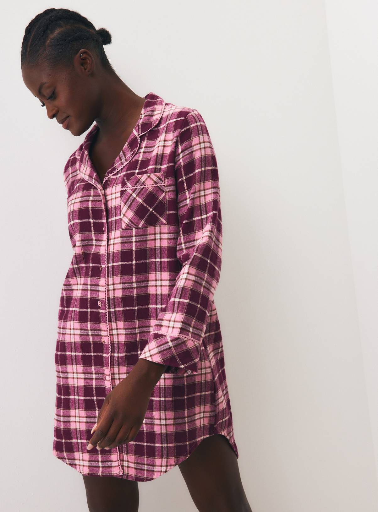 Pink & Burgundy Check Long Sleeve Nightshirt XL - Image 1