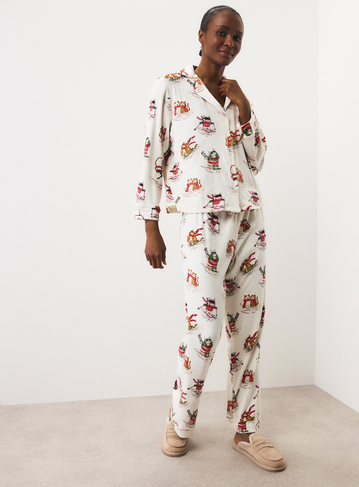 Christmas Cat Print Full Length Pyjama Set S - Image 3 thumbnail