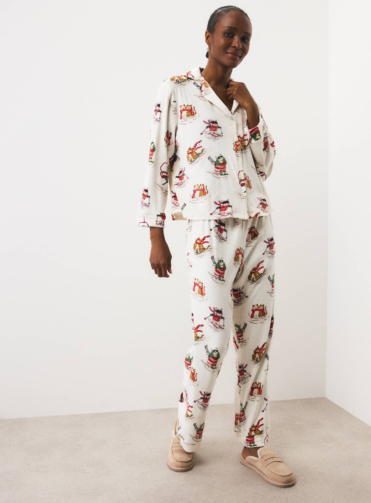 Christmas Cat Print Full Length Pyjama Set S - Image 3