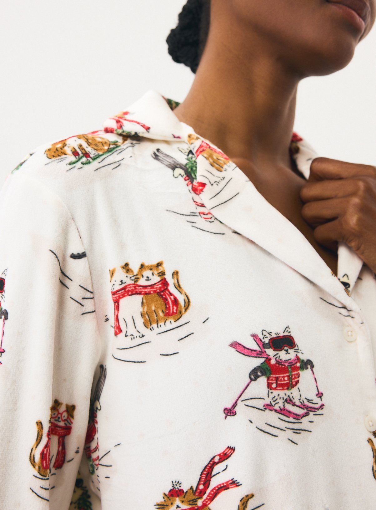 Christmas Cat Print Full Length Pyjama Set S - Image 4 thumbnail