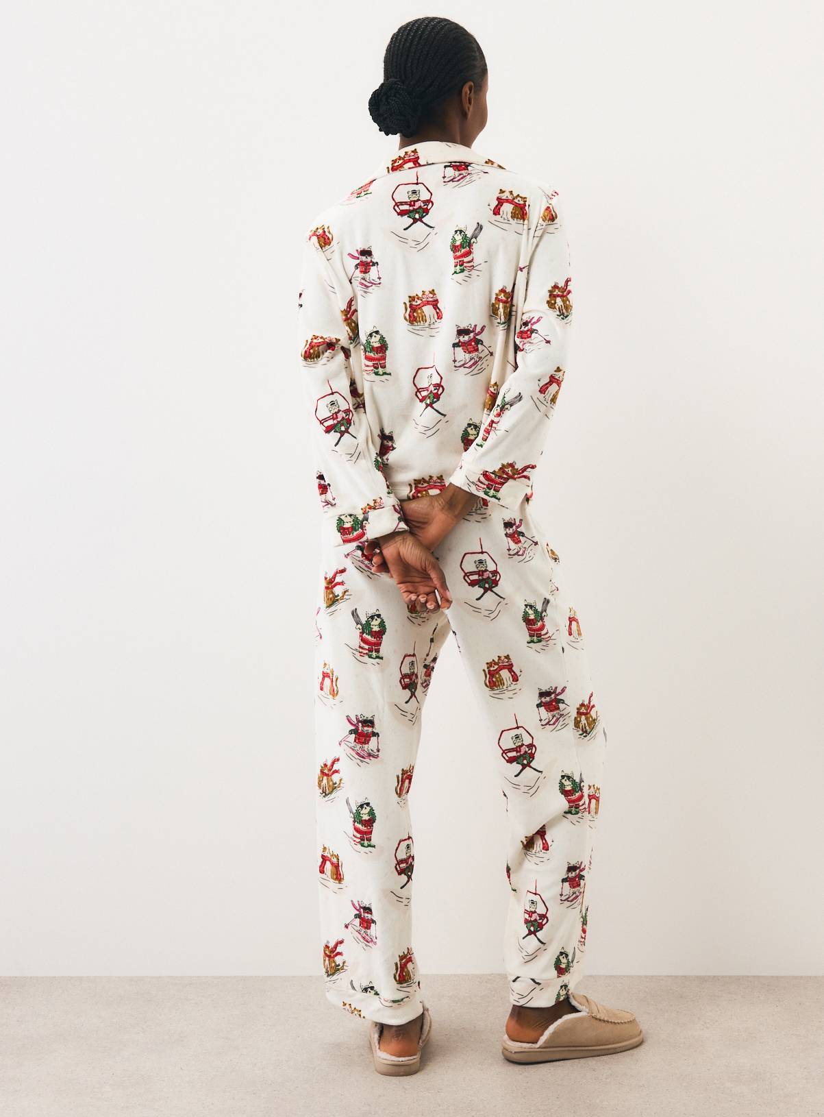 Christmas Cat Print Full Length Pyjama Set S - Image 5