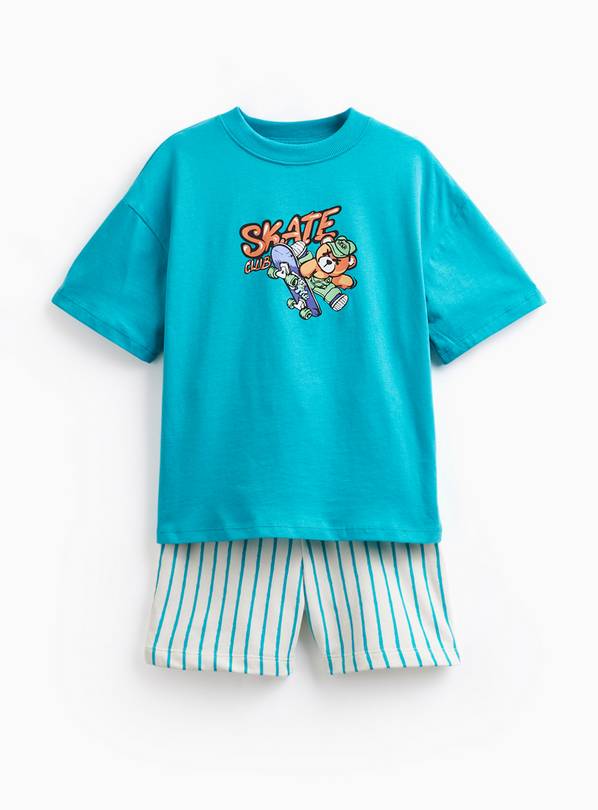 Skate Graphic T-Shirt & Stripe Shorts Set 10 years