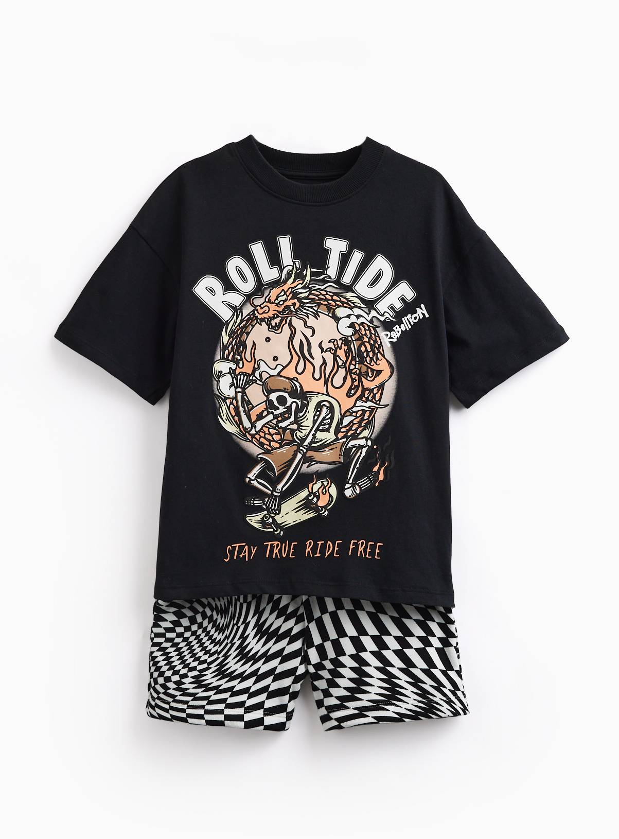 Skeleton T-Shirt & Checkerboard Shorts Set 11 years - Image 1