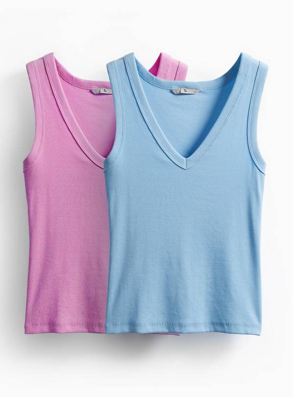 Blue & Pink 2 Pack Ribbed V Neck Vests  20
