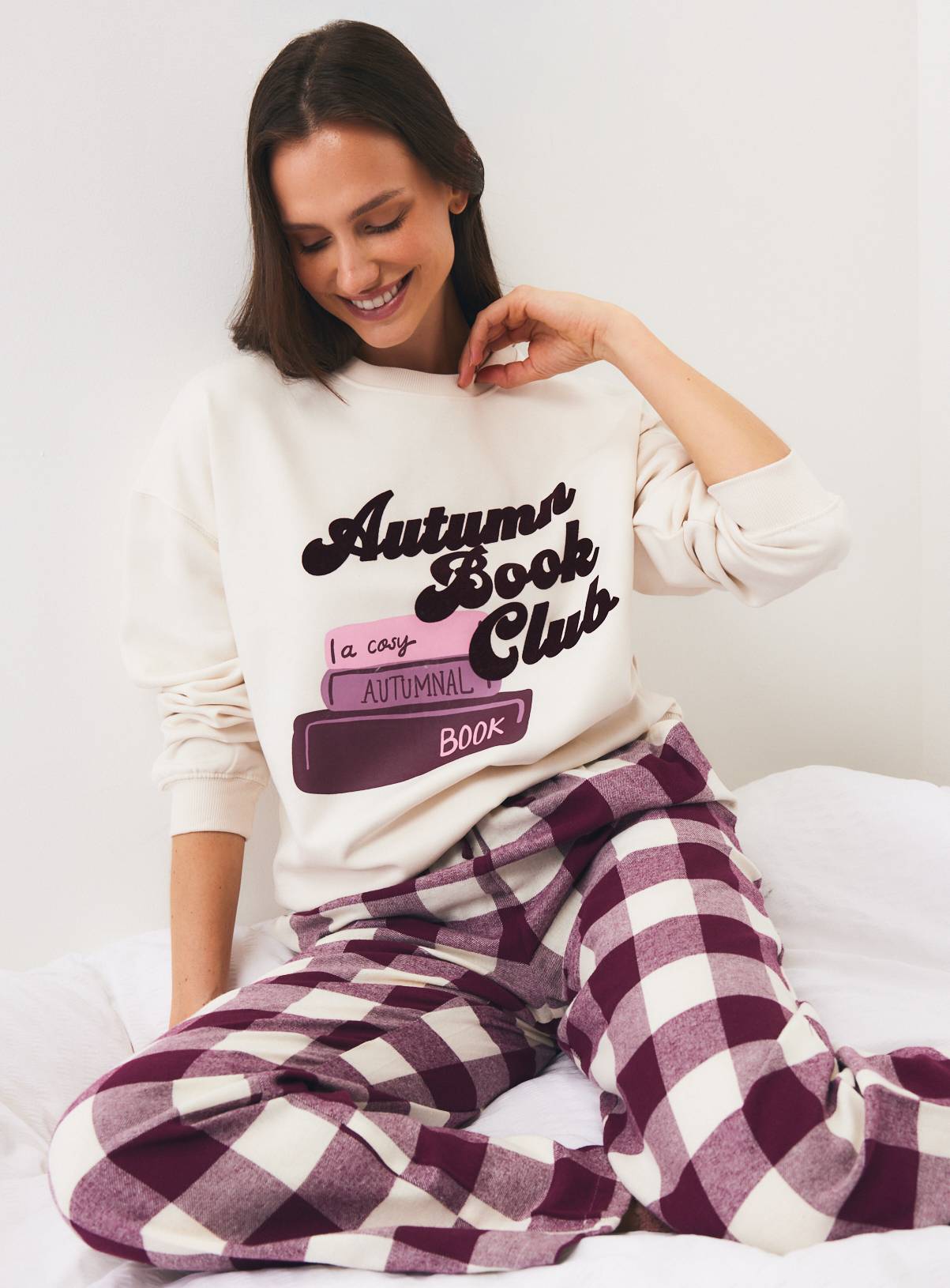 Autumn Book Club Check Pyjama 2-Piece Set XL - Image 1