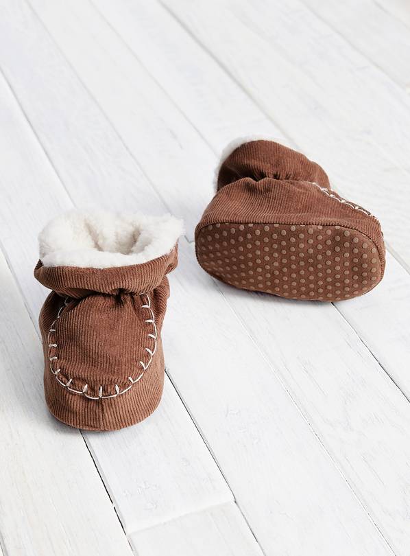 Brown Moccasin Bootie Slippers  3-6 months