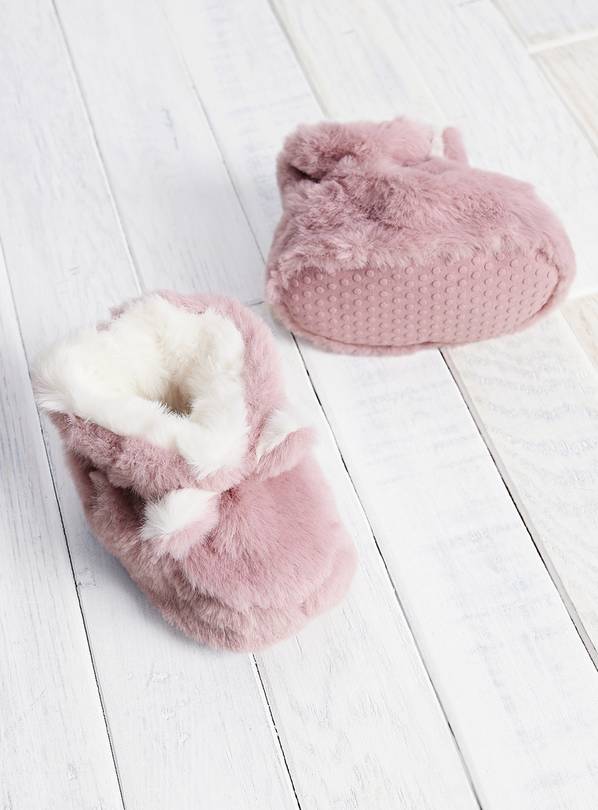 Pink Plush Bootie Slippers with Toggles 9-12 months