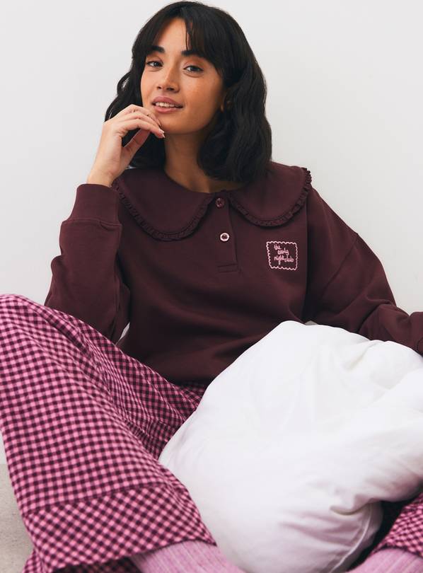 Burgundy Collar Sweat and Gingham Pyjama Set XXL