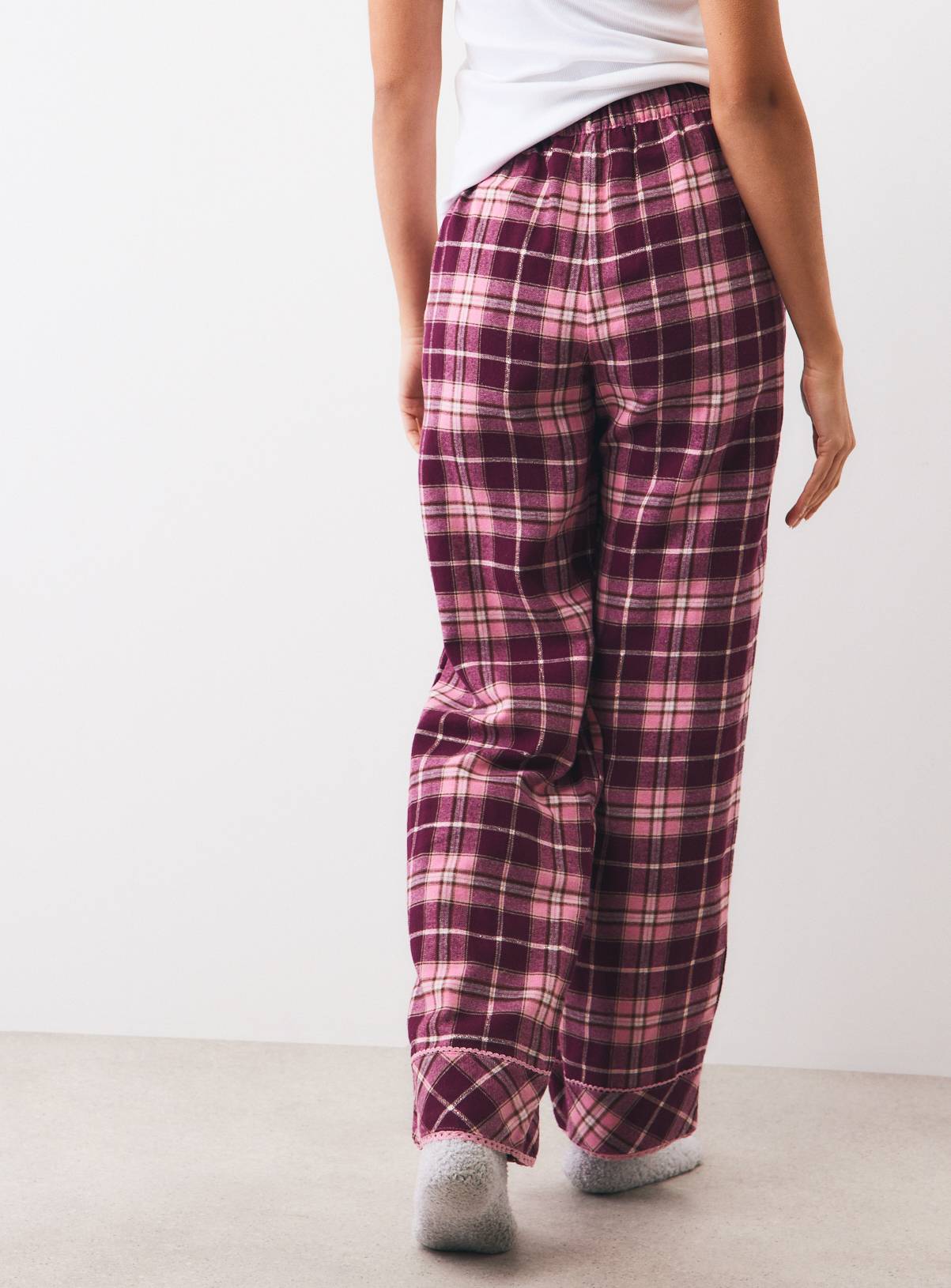 Pink & Burgundy Check Pyjama Bottoms M - Image 4