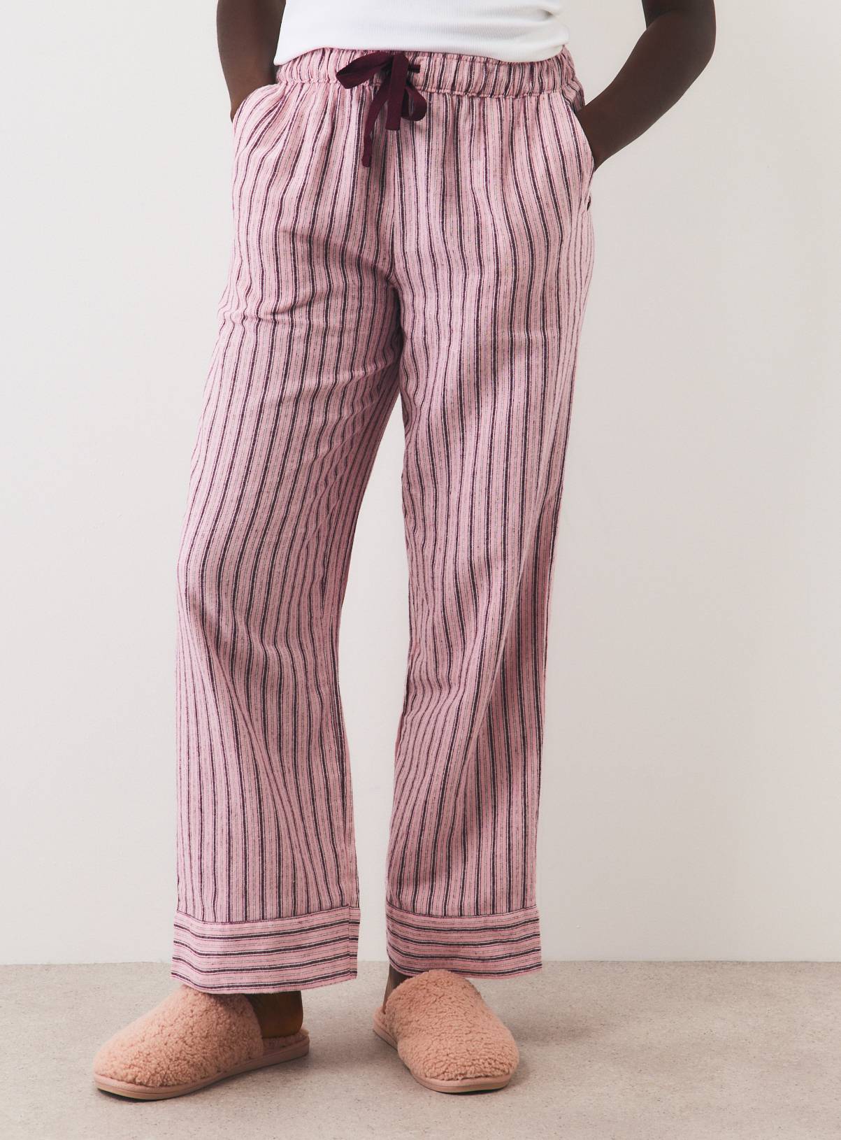 Pink Stripe Woven Pyjama Bottoms S - Image 2