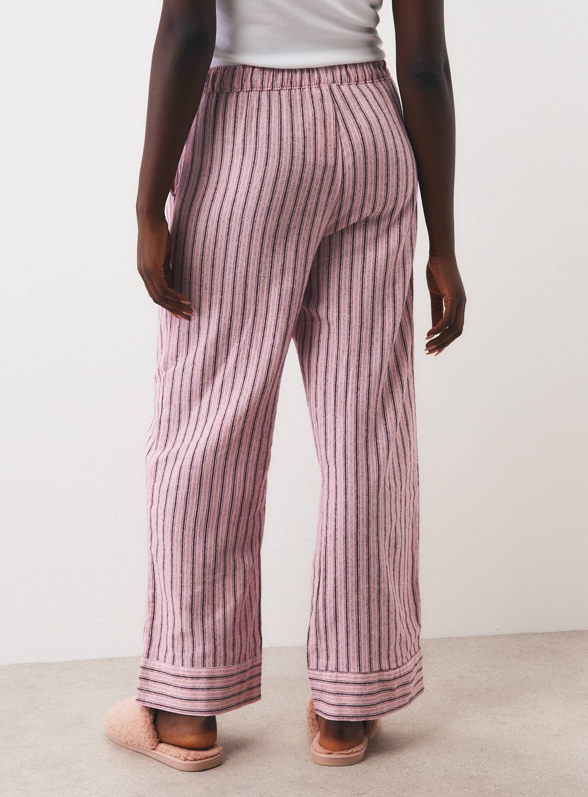 Pink Stripe Woven Pyjama Bottoms S - Image 4