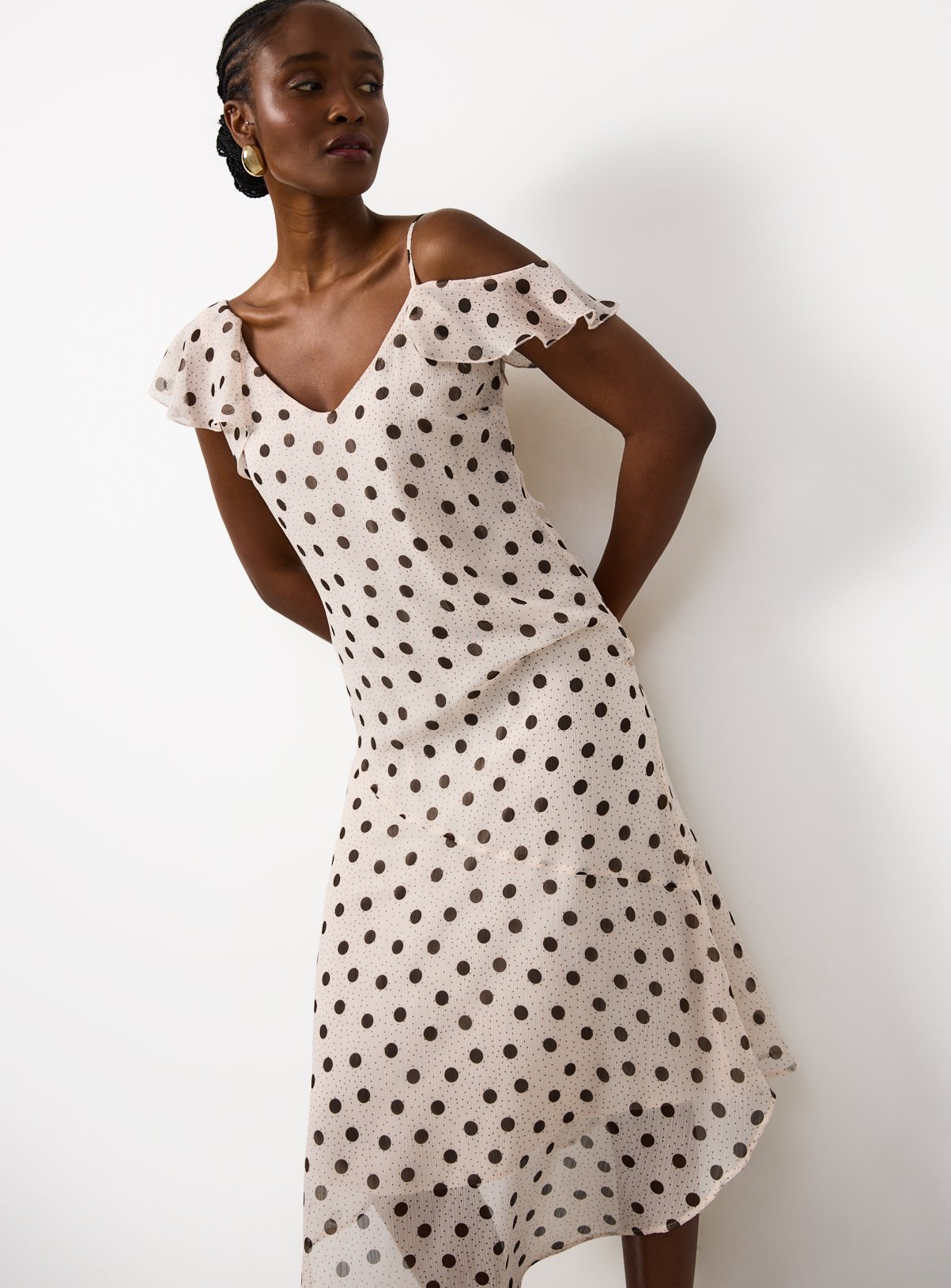 Mono Polka Dot Print Asymmetric Frill Sleeve Cami Dress 20 - Image 1 thumbnail