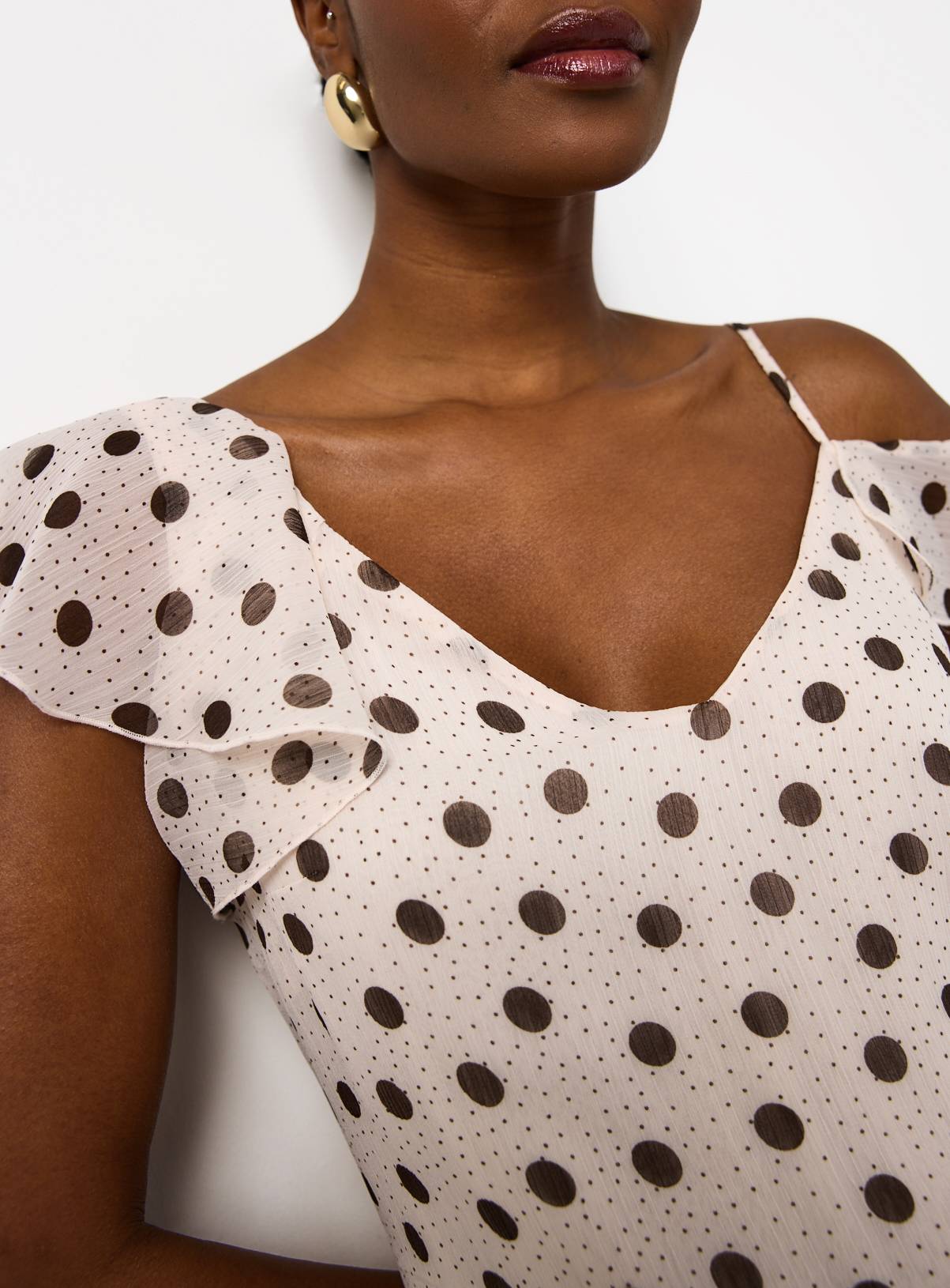 Mono Polka Dot Print Asymmetric Frill Sleeve Cami Dress 20 - Image 2