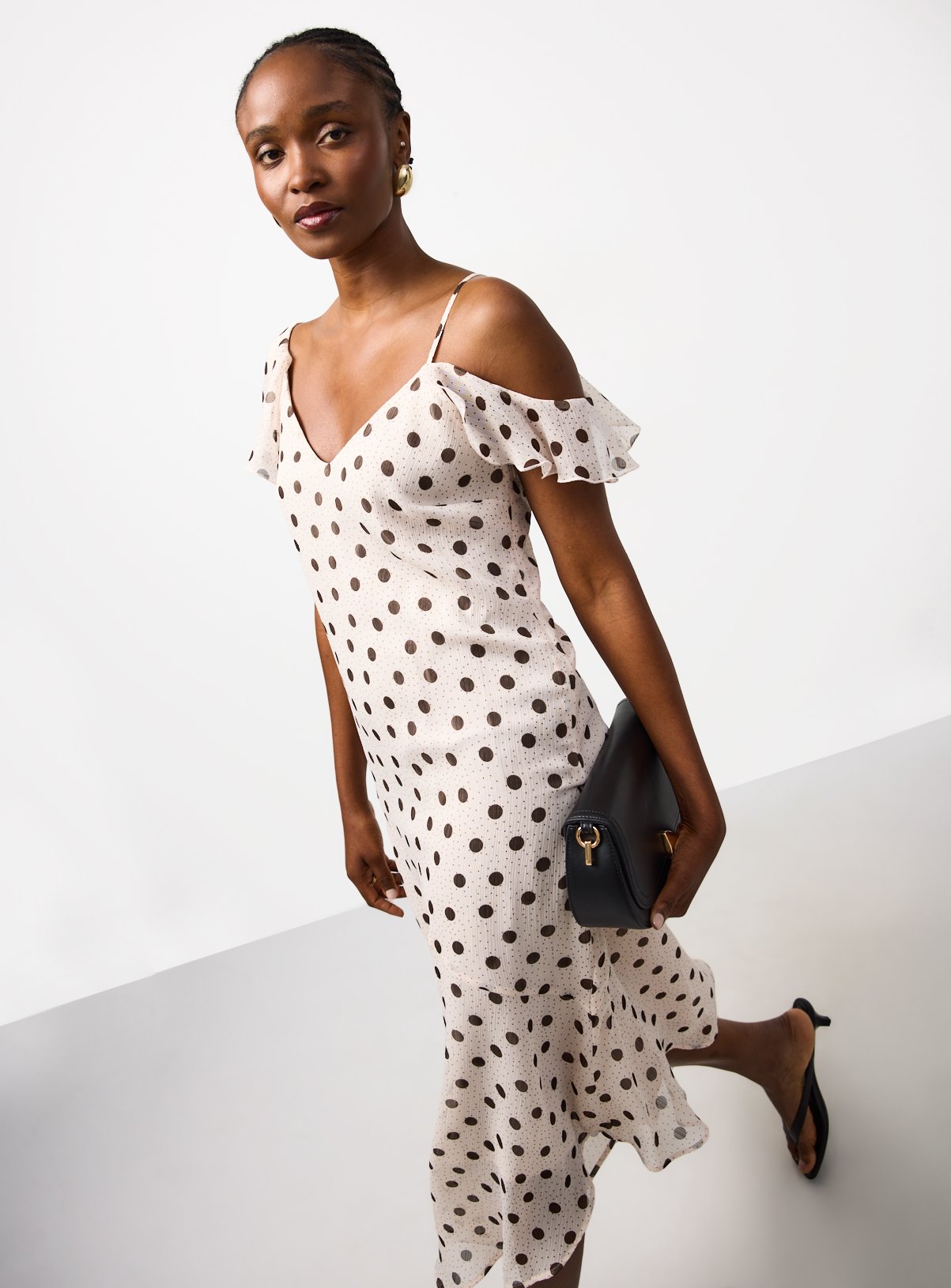Mono Polka Dot Print Asymmetric Frill Sleeve Cami Dress 20 - Image 3 thumbnail