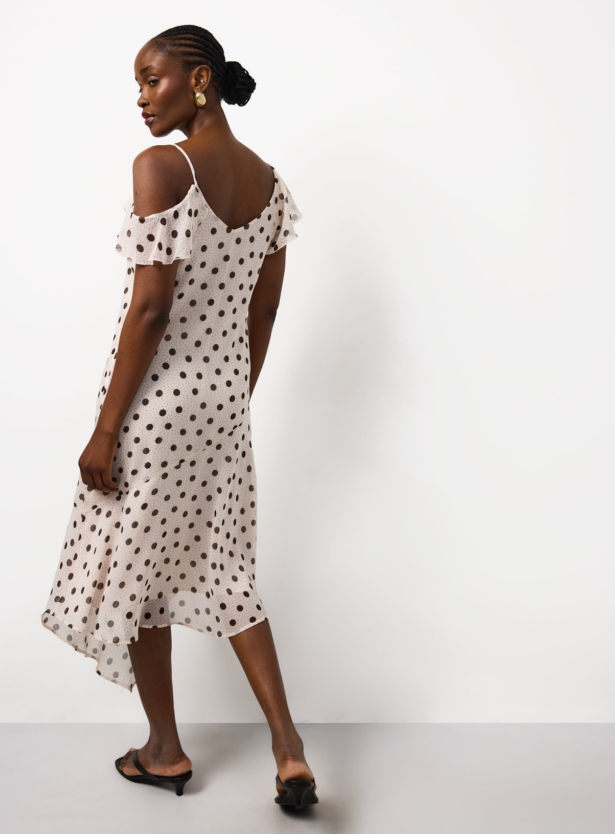 Mono Polka Dot Print Asymmetric Frill Sleeve Cami Dress 20 - Image 4 thumbnail