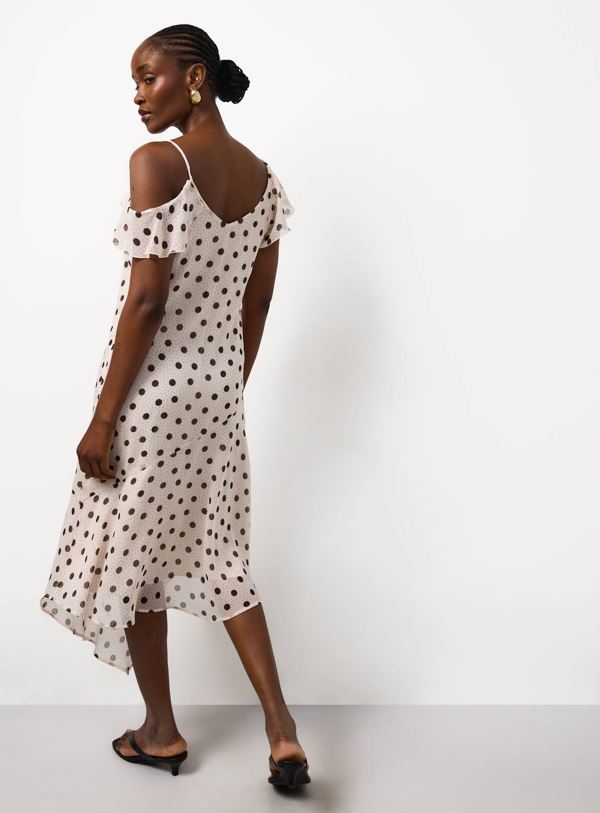 Mono Polka Dot Print Asymmetric Frill Sleeve Cami Dress 20 - Image 4