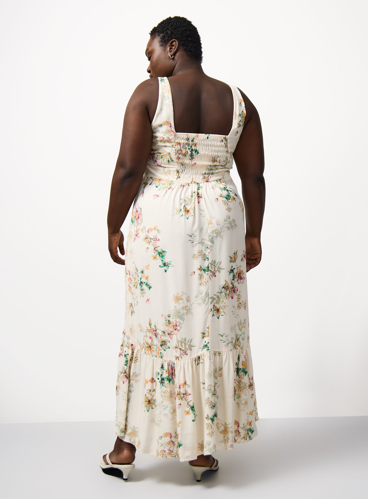 Cream Floral Print Drop Hem Midaxi Dress 8 - Image 4 thumbnail