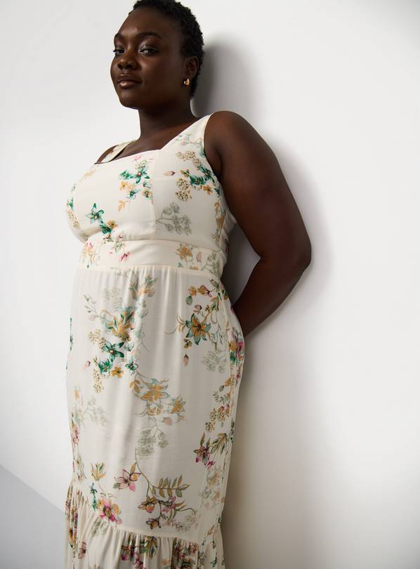 Cream Floral Print Drop Hem Midaxi Dress 10