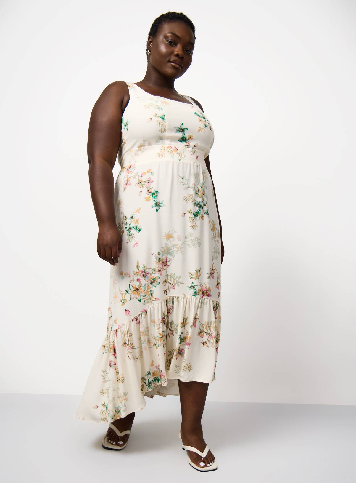 Cream Floral Print Drop Hem Midaxi Dress 6 - Image 2