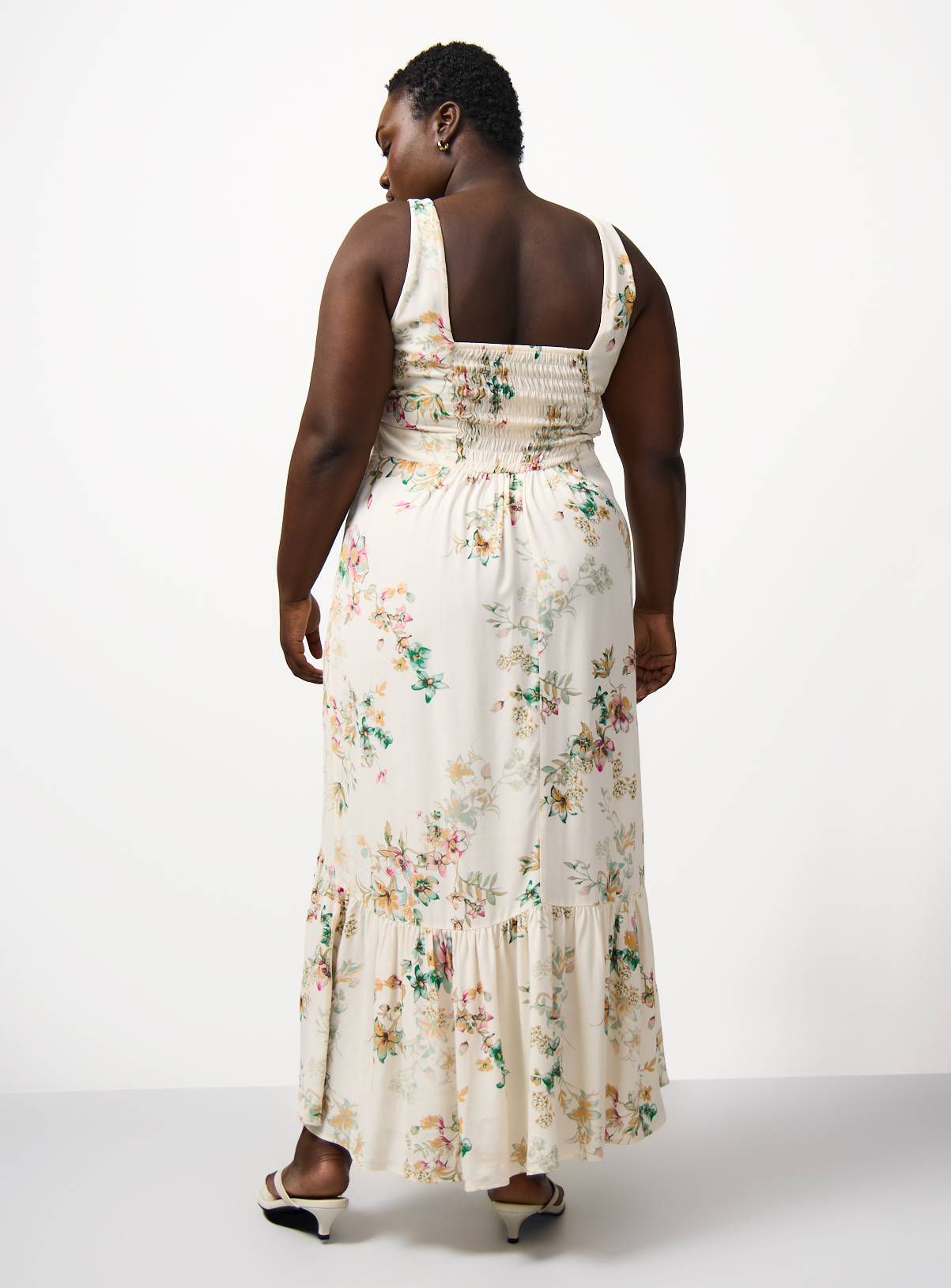 Cream Floral Print Drop Hem Midaxi Dress 6 - Image 4