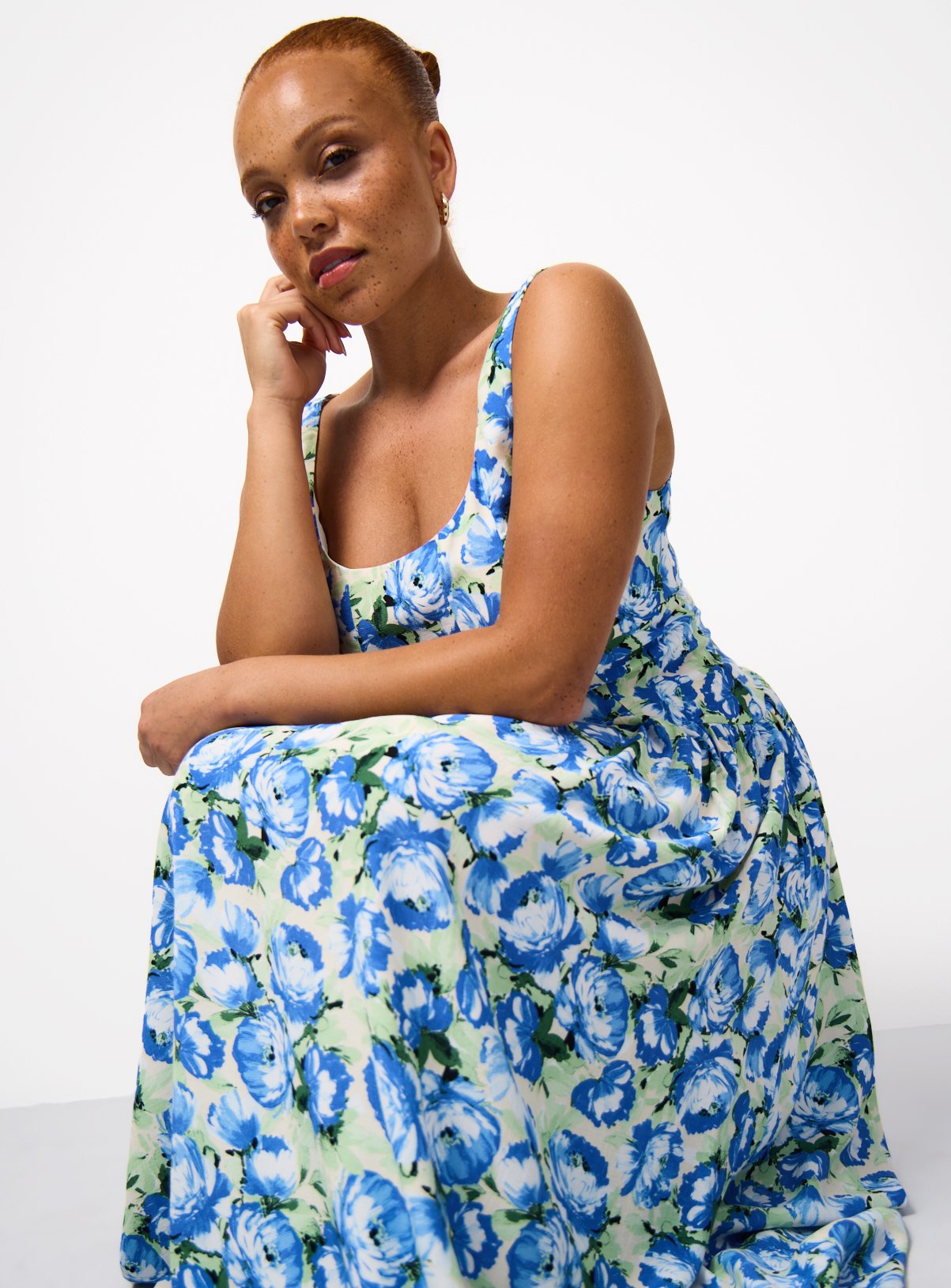 Blue Floral Viscose Waisted Corset Midaxi Dress 12 - Image 2 thumbnail