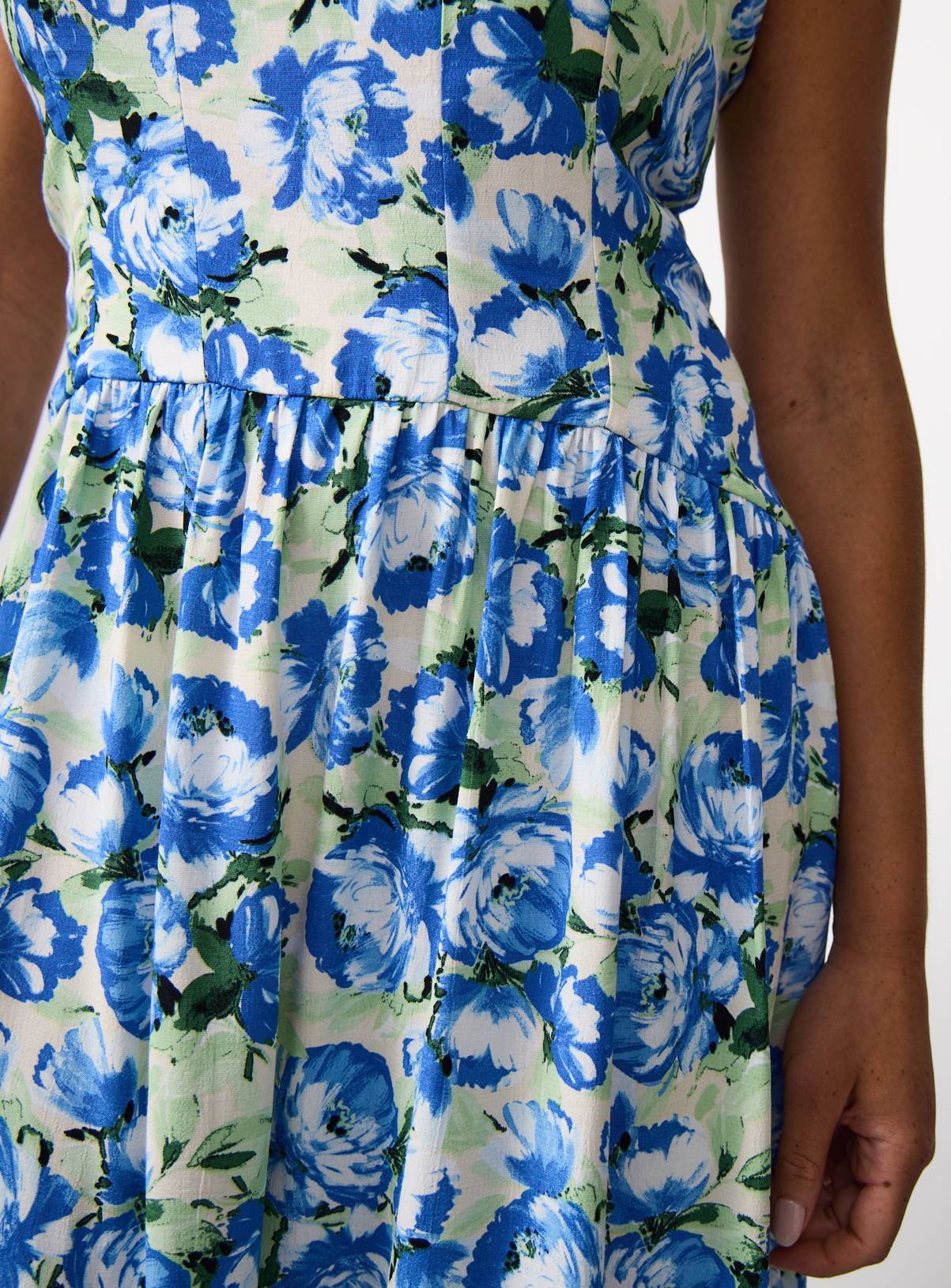 Blue Floral Viscose Waisted Corset Midaxi Dress 12 - Image 3